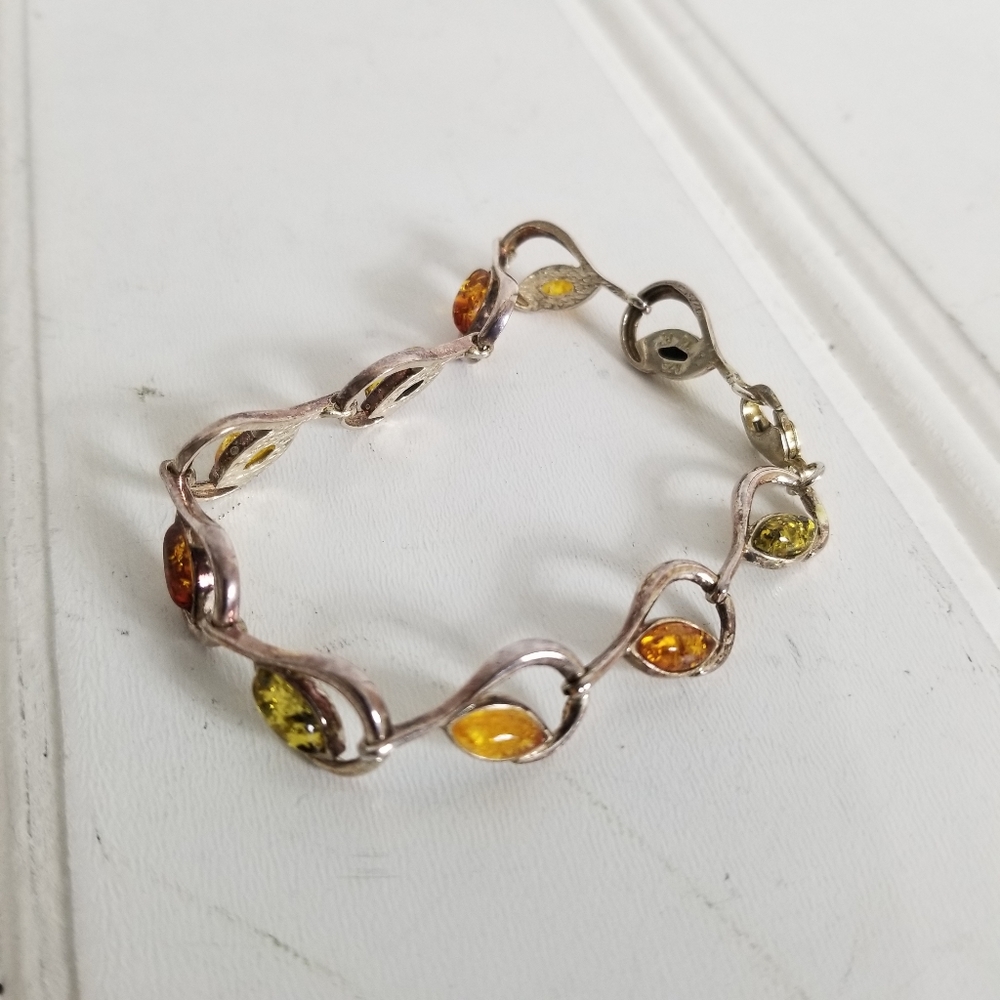 Dainty Amber Silver Bracelet Multicolored Jewelry - Picture 6 of 12